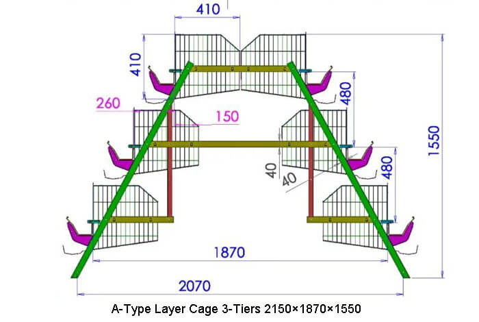 A-Type Layer Cage 3-Tiers