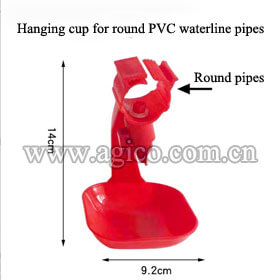 Hanging cup for round PVC waterline pipes 